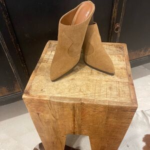 Donald Pliner Suede Mules with Leather Stacked Heels and Rubber Soles